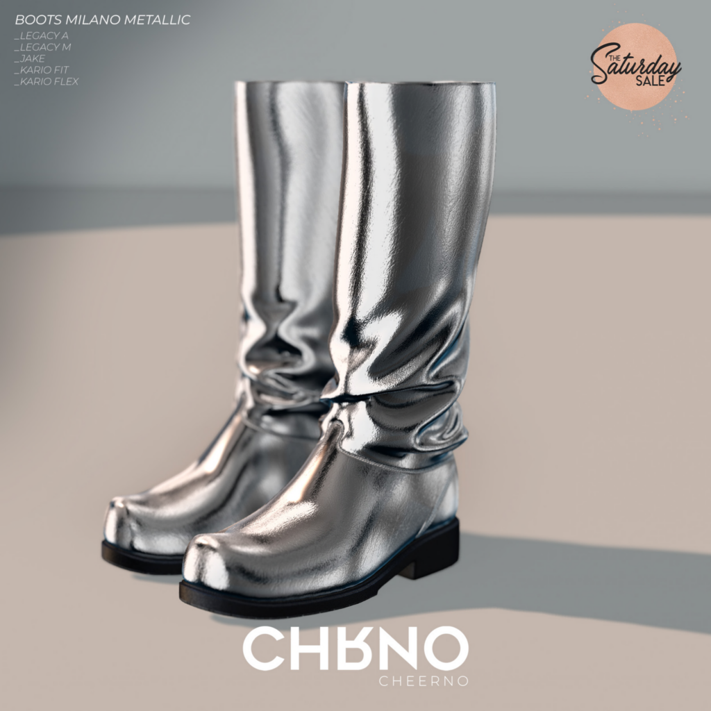 Milano Metallic Boots - Jake/Kario Fit &amp; Flex/Legacy/+mods	&lt;a href=&quot;http://maps.secondlife.com/secondlife/CheerNo/133/145/1666&quot;&gt;Teleport&lt;/a&gt;