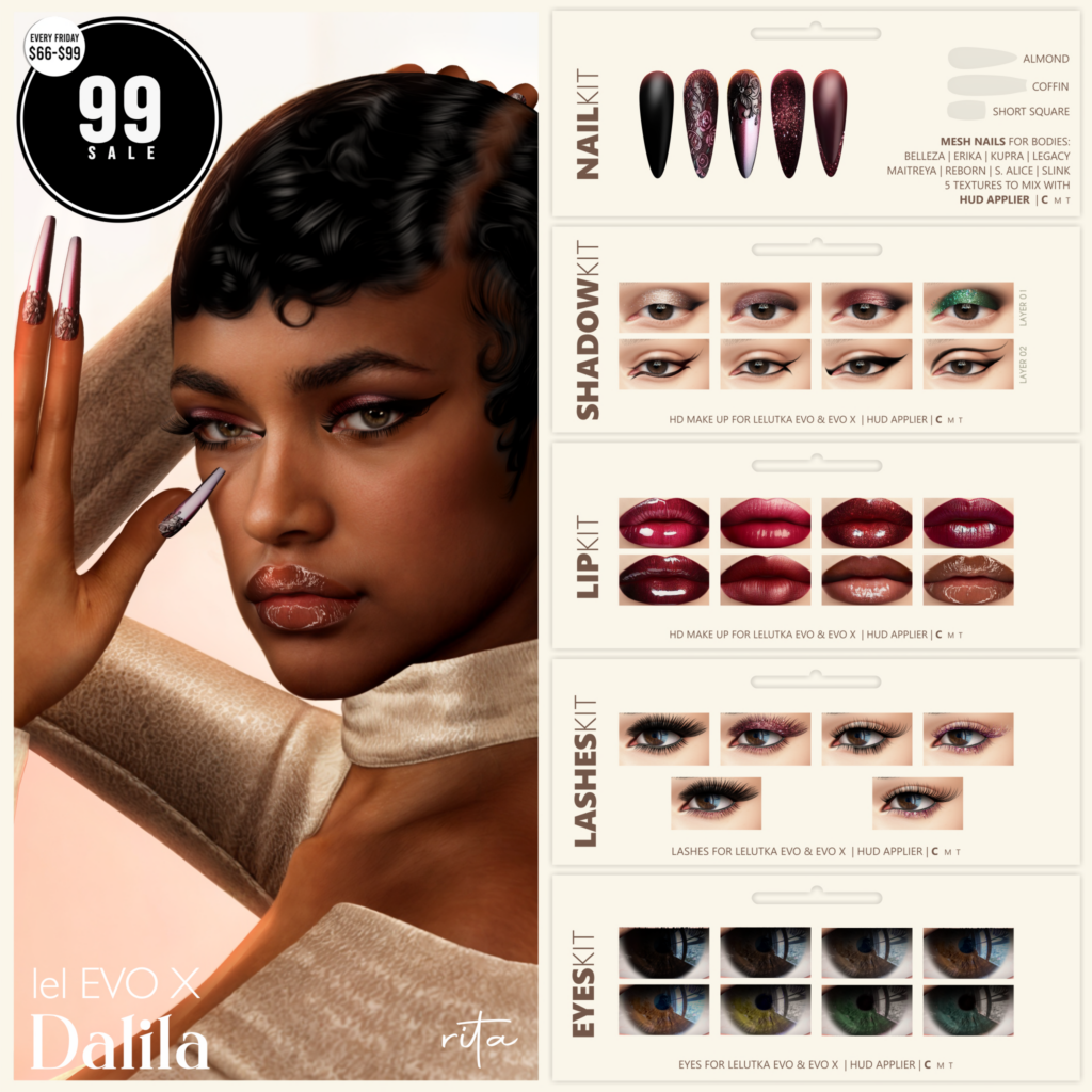 Rita Nail Set - Alice/Belleza OG/Erika/GenX/Inithium/Legacy/Maitreya/Reborn/Slink | Rita Shadow, Lips, Lashes and Eyes Kits - Evo/EvoX