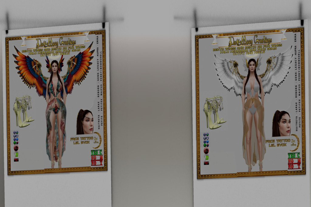 Coloured Angel Costume - Erika/GenX/Inithium/Legacy/Maitreya/Reborn/+mods, L$350 | White Angel Costume - Erika/GenX/Inithium/Legacy/Maitreya/Reborn/+mods, L$350 |