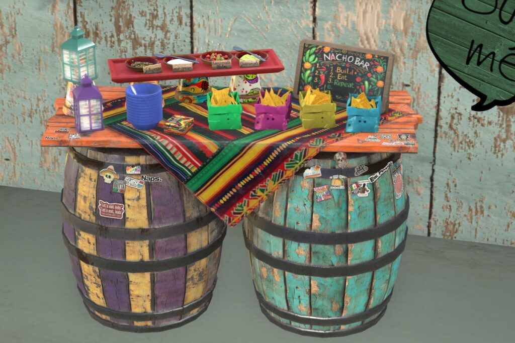 Nacho Bar Decor	&lt;a href=&quot;https://maps.secondlife.com/secondlife/Death%20Row/115/205/22&quot;&gt;Teleport&lt;/a&gt;