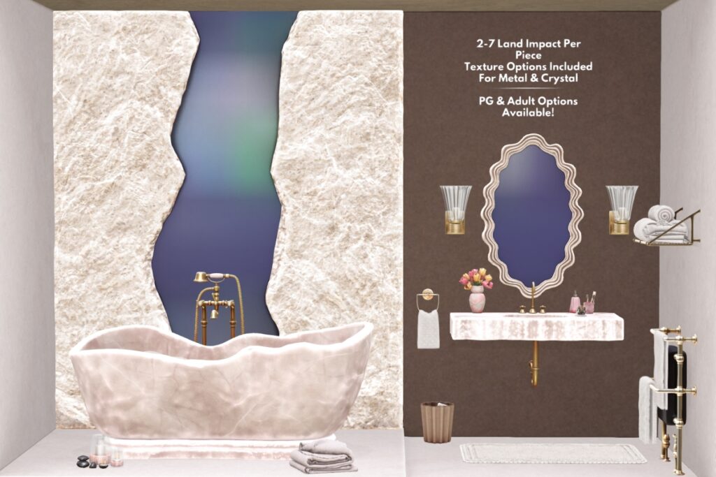 Sorelle Bathroom Decor, L$175-L$449 each/L$1499 PG FP/L$1799 Adult FP