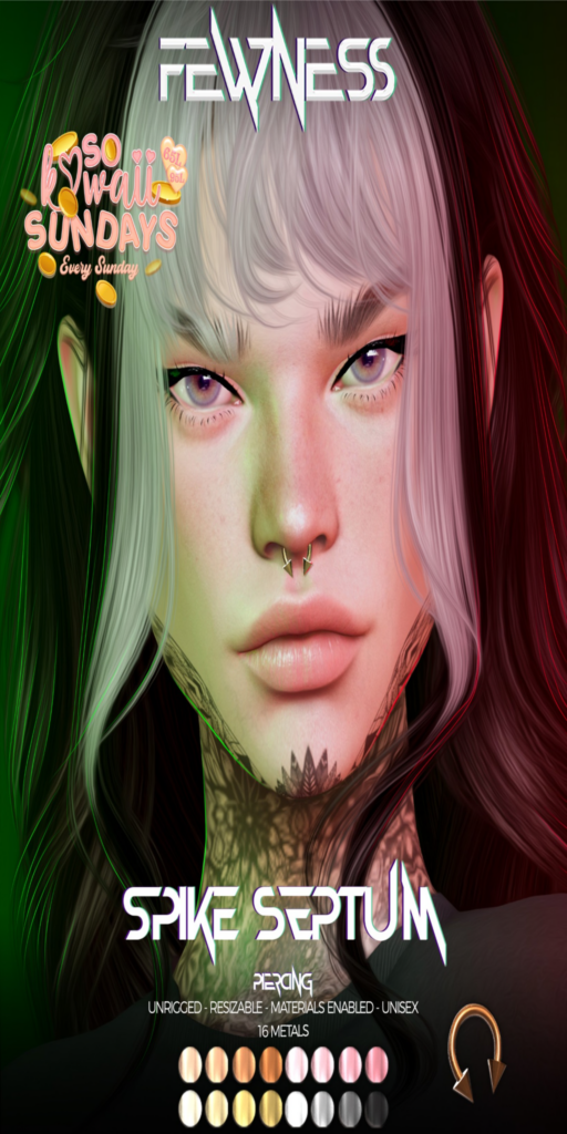 Spike Septum Piercing	&lt;a href=&quot;http://maps.secondlife.com/secondlife/Moonstar/102/125/1202&quot;&gt;Teleport&lt;/a&gt;