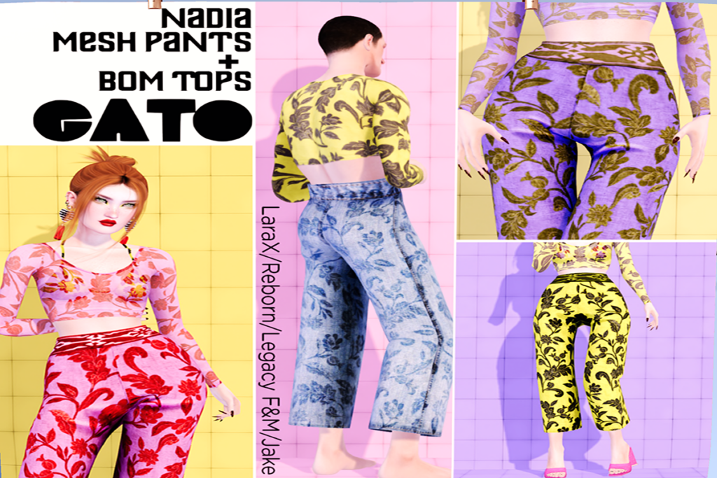 Nadia Top - BOM, L$85 each, L$195 FP | Pants - Belleza/Legacy/MaitreyaX/Reborn/+mods, L$185, L$395 FP