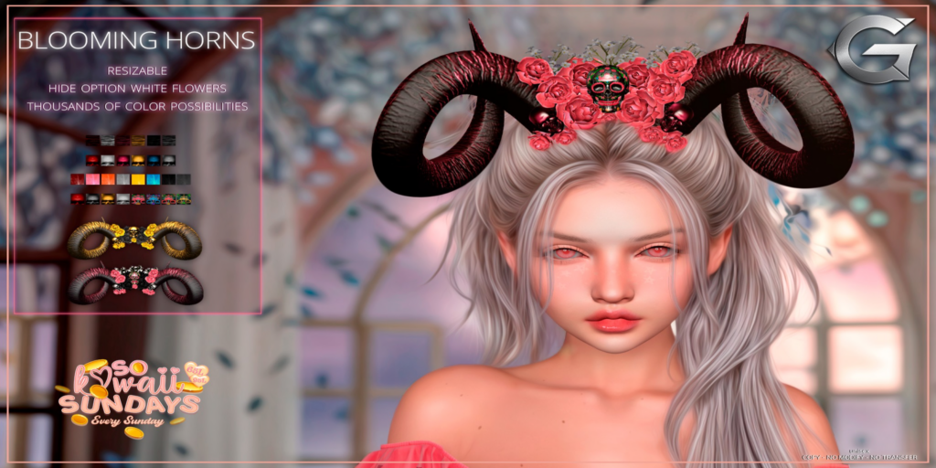 Blooming Horns Accessory	&lt;a href=&quot;http://maps.secondlife.com/secondlife/The%20Valley/113/172/1971&quot;&gt;Teleport&lt;/a&gt;