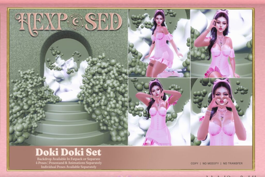 Doki Doki Poses &amp; Backdrop, L$399 Backdrop/L$119 each pose/L$399 Pose Pack/L$699 FP