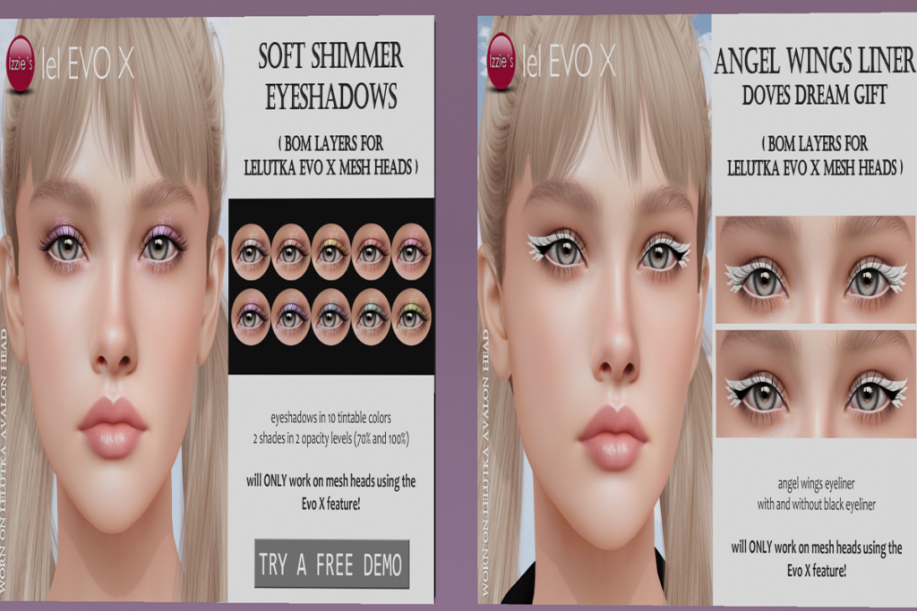 Soft Shimmer Eyeshadows - BOM EvoX, L$199 | Angel Wings Liner - BOM EvoX, L$--