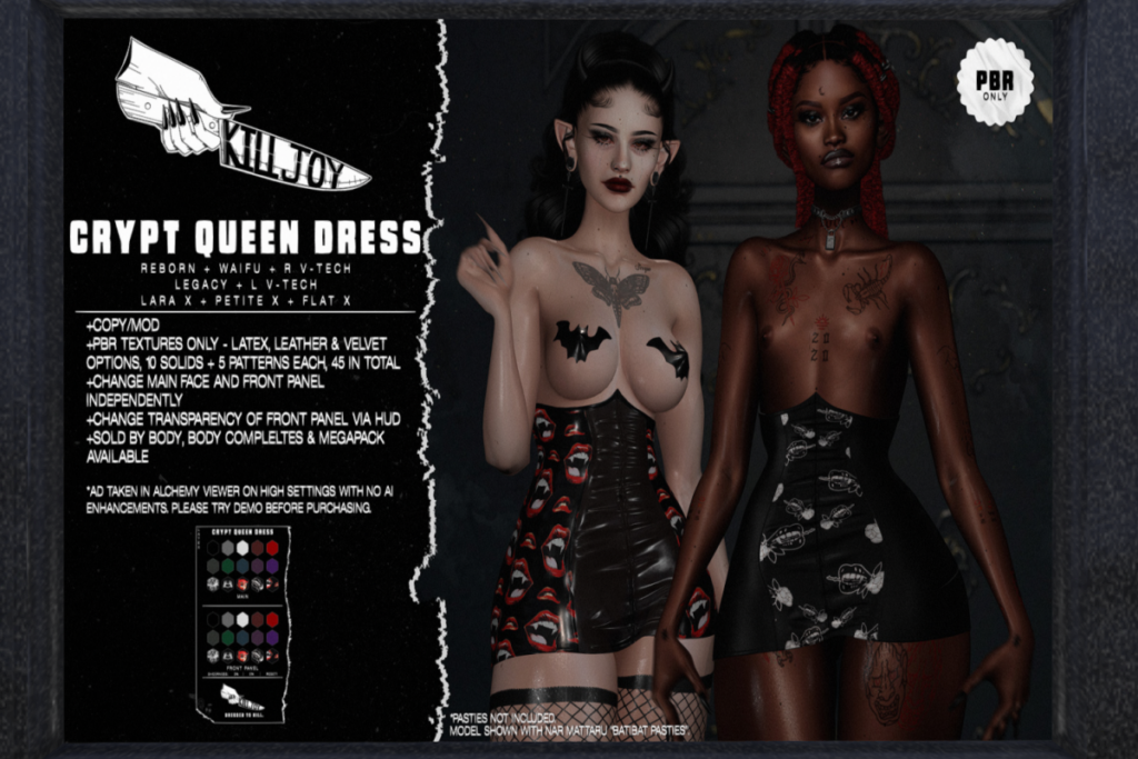 Crypt Queen Dress - Legacy/MaitreyaX/Reborn/+mods, L$350 each/L$500-L$600 each FP/L$1500 MP