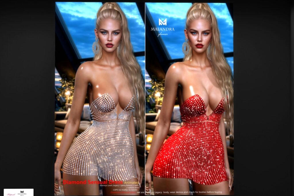 Diamond Sensual Dress - Legacy/MaitreyaX/Reborn/+mods, L$249 each/L$2450 FP