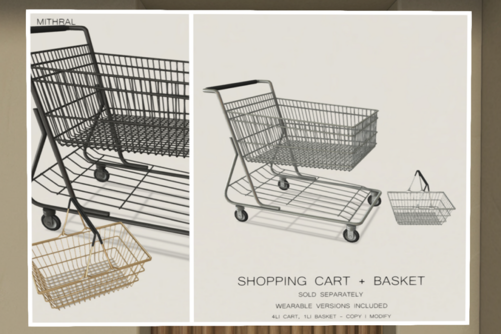 Shopping Basket, L$69 each/Shopping Cart, L$99 each