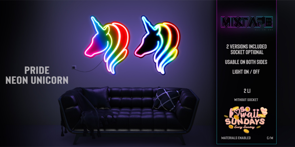 Pride Neon Unicorn Decor	&lt;a href=&quot;http://maps.secondlife.com/secondlife/Lovely%20Day/110/190/27&quot;&gt;Teleport&lt;/a&gt;