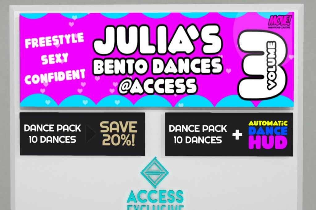 Julia&#039;s Bento Dances Animations, L$300 each/L$2399 FP/L$3199 FP w/Automatic Dance HUD