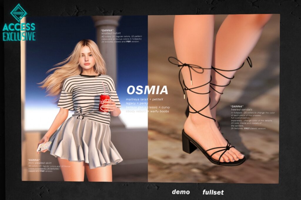 Danna T-shirt, Skirt &amp; Sandals - GenX/Legacy/Maitreya/Reborn/+mods, L$259-L$279 each/L$1099-L$1299 each FP/L$2599 MP