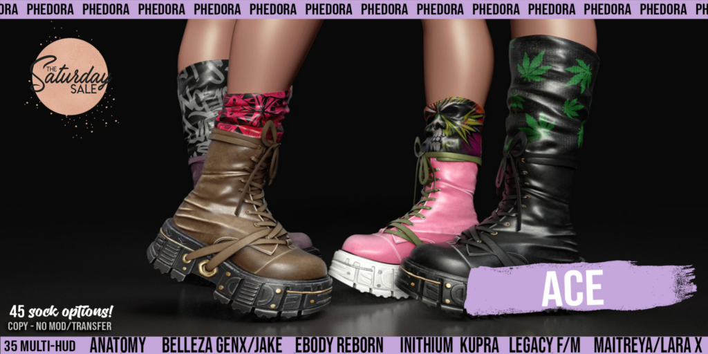 Ace Unisex Boots - Anatomy/GenX/Jake/Inithium/Legacy M+F/Maitreya/Reborn/+mods	&lt;a href=&quot;http://maps.secondlife.com/secondlife/Sandy%20Shores/41/214/25&quot;&gt;Teleport&lt;/a&gt;