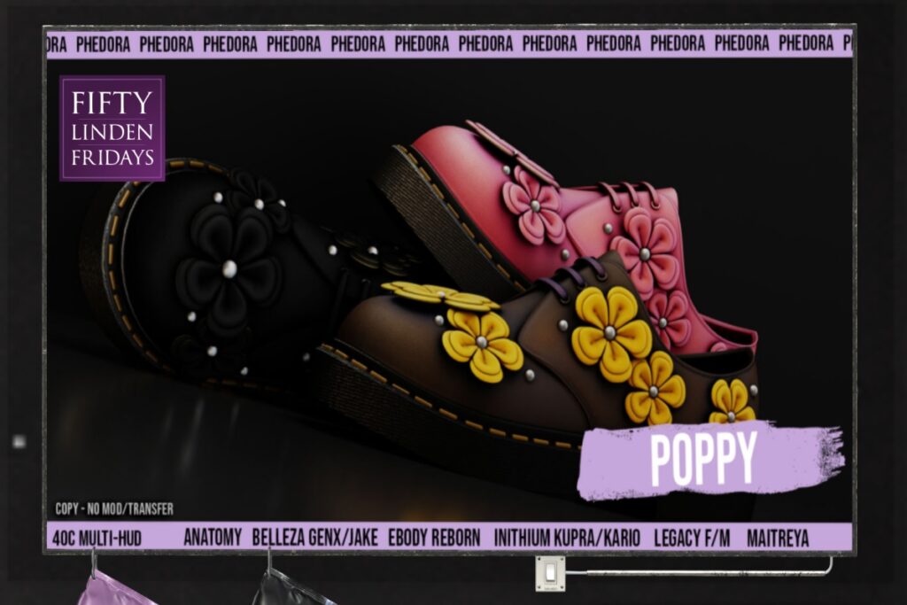 Poppy Unisex Oxfords - see ad for fits	&lt;a href=&quot;http://maps.secondlife.com/secondlife/Sandy%20Shores/39/229/25&quot;&gt;Teleport&lt;/a&gt;