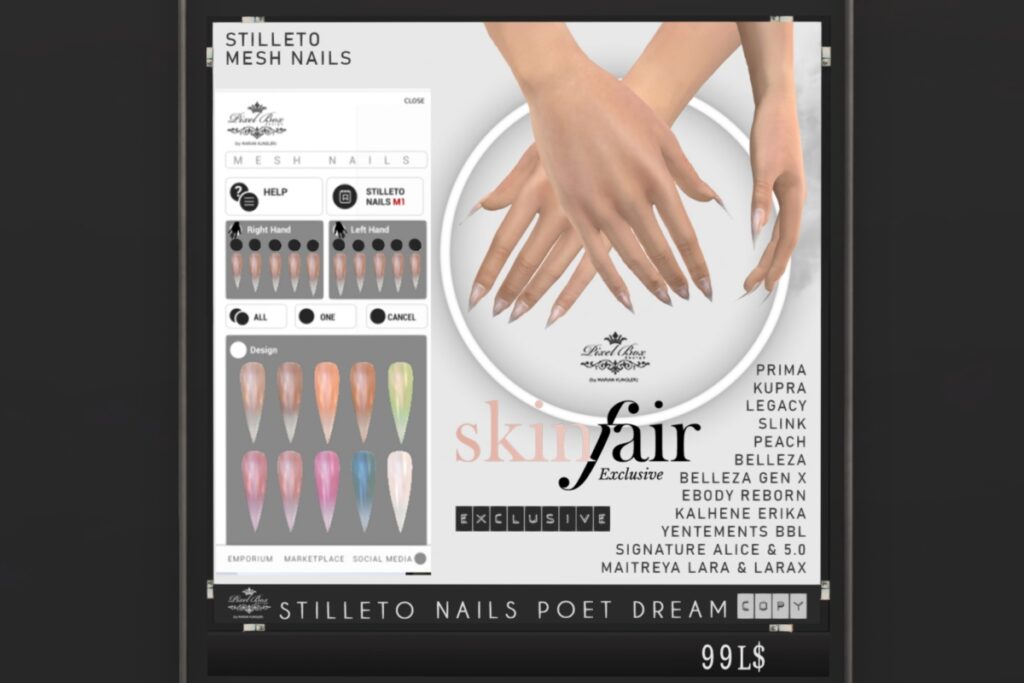 Poet Dream Mesh Nails - see ad for fits, L$99