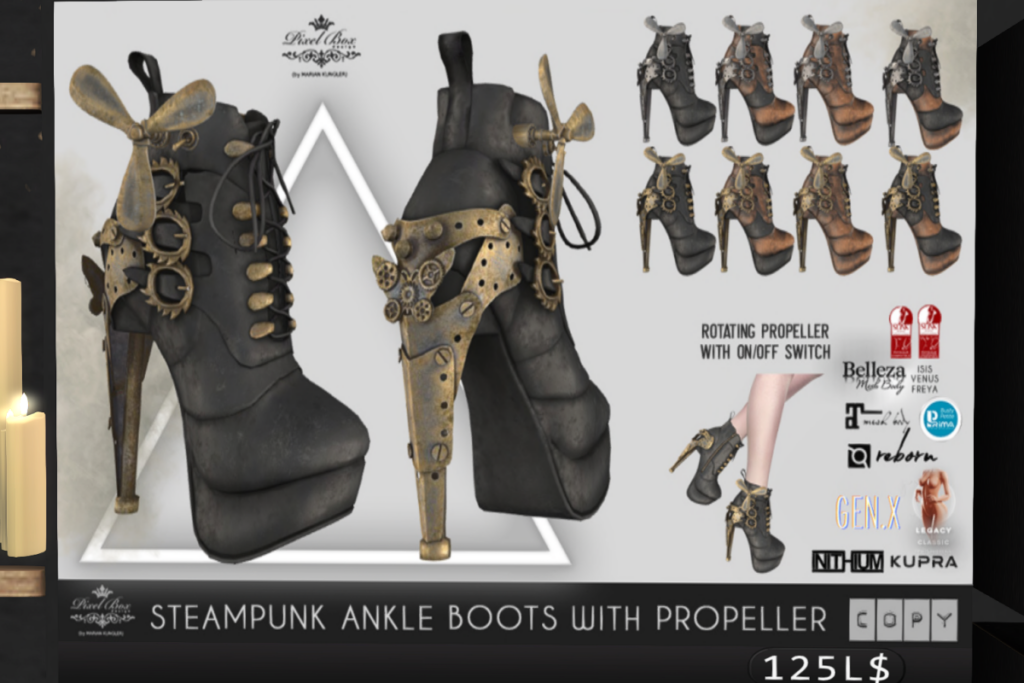 Steampunk Ankle Boots w/Propeller - Belleza OG/GenX/Inithium/Legacy/Maitreya/Prima/Reborn/Slink, L$125