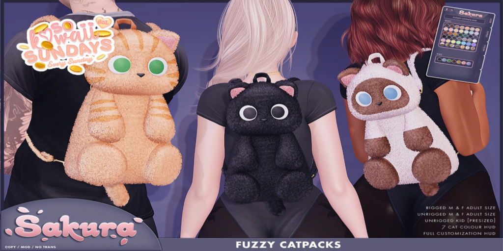 Fuzzy Catpacks Accessory	&lt;a href=&quot;http://maps.secondlife.com/secondlife/Domain/122/106/26&quot;&gt;Teleport&lt;/a&gt;