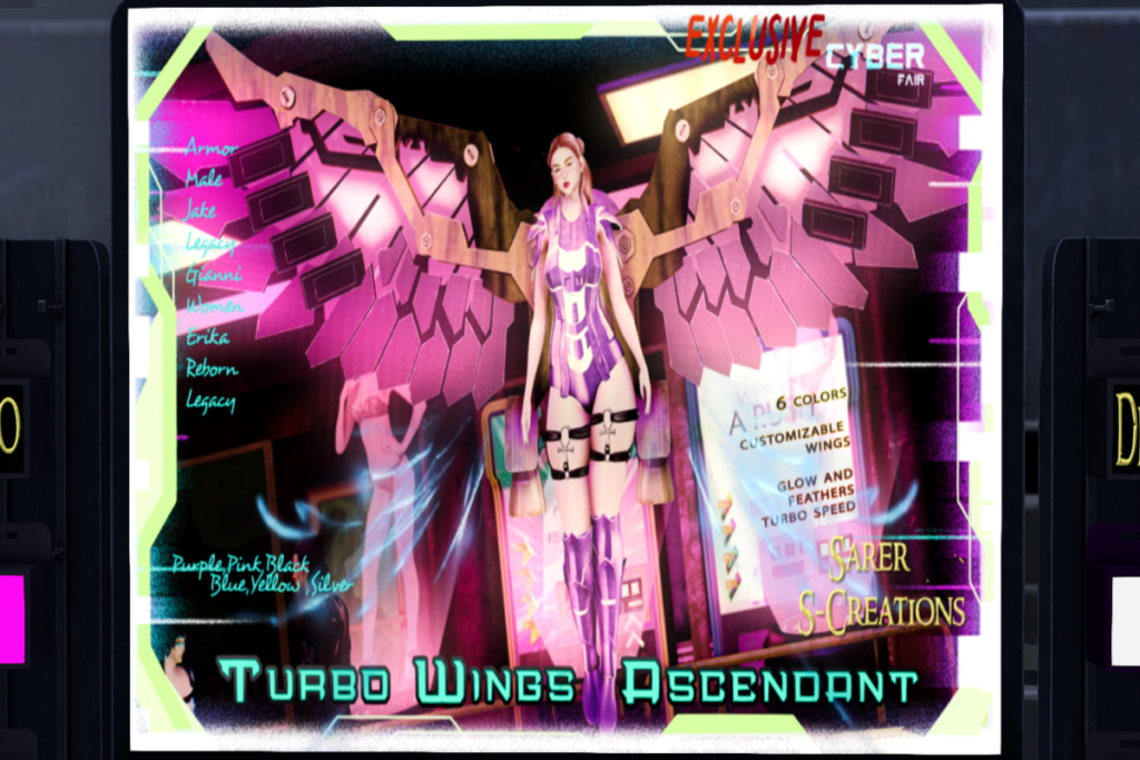 Turbo Wings Ascendant - Erika/Gianni/Jake/Legacy F+M/Reborn, L$600 each/L$1100-L$2000 each FP