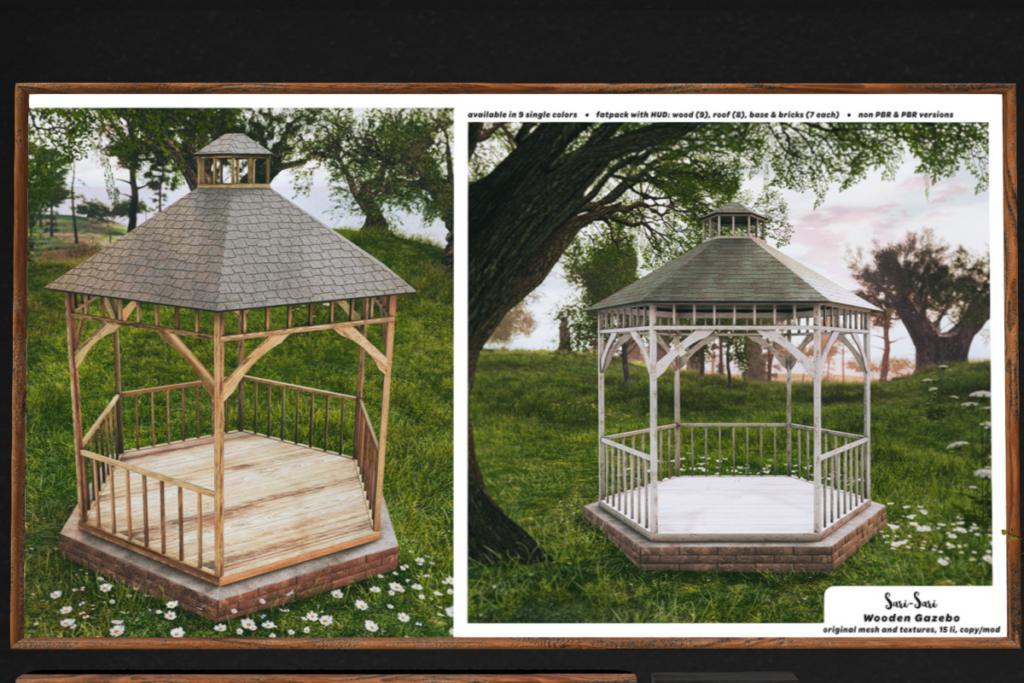 Wooden Gazebo, L$399 each/L$799 FP