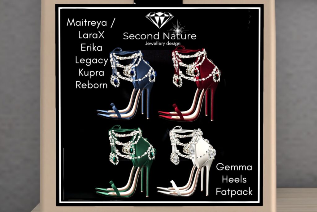 Gemma Heels - Erika/inithium/Legacy/Maitreya/Reborn/+mods, L$175 each/L$599 FP