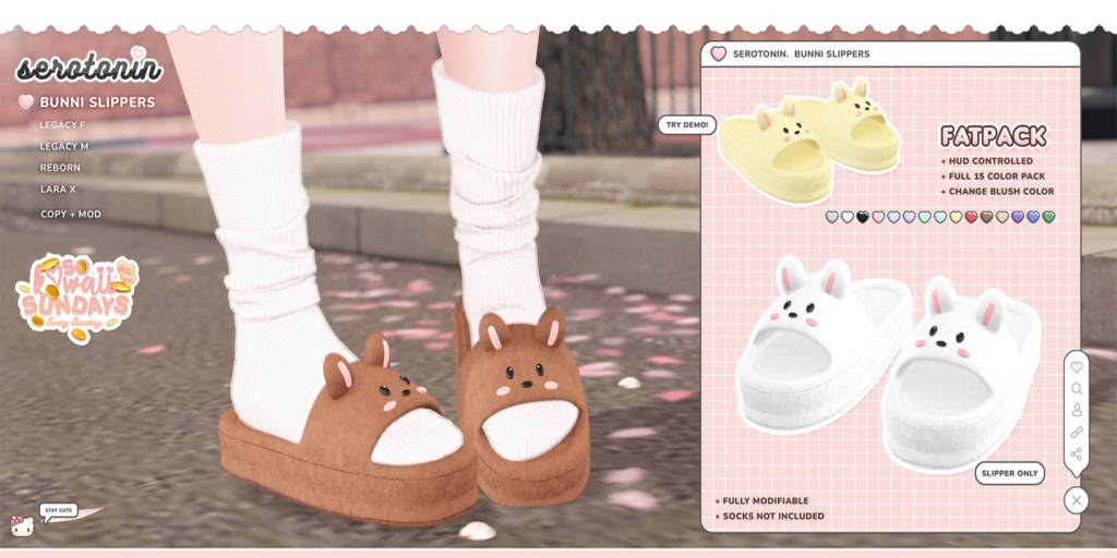 Bunni Slippers - Legacy M+F/MaitreyaX/Reborn	&lt;a href=&quot;http://maps.secondlife.com/secondlife/Happiness/54/42/2802&quot;&gt;Teleport&lt;/a&gt;