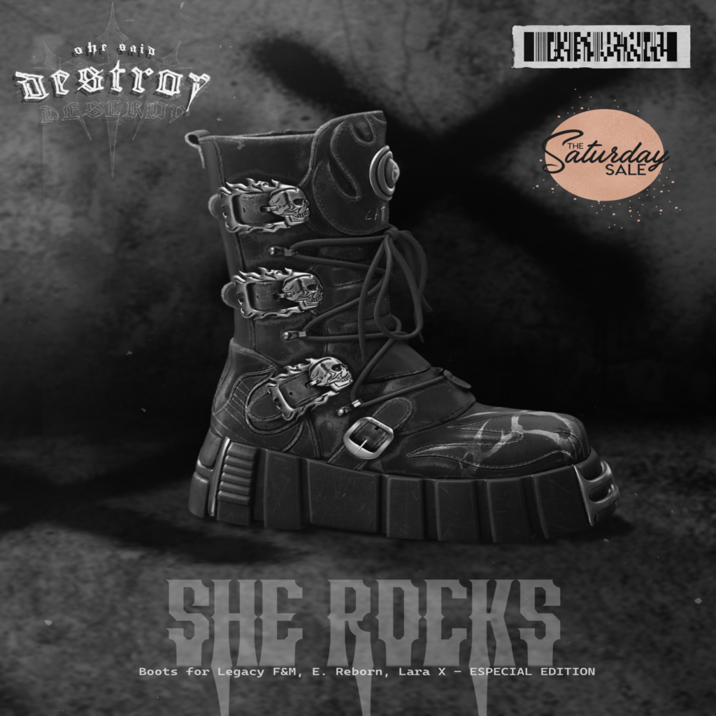 She Rocks Boots - Legacy M+F/MaitreyaX/Reborn	&lt;a href=&quot;http://maps.secondlife.com/secondlife/Shadows/156/175/25&quot;&gt;Teleport&lt;/a&gt;