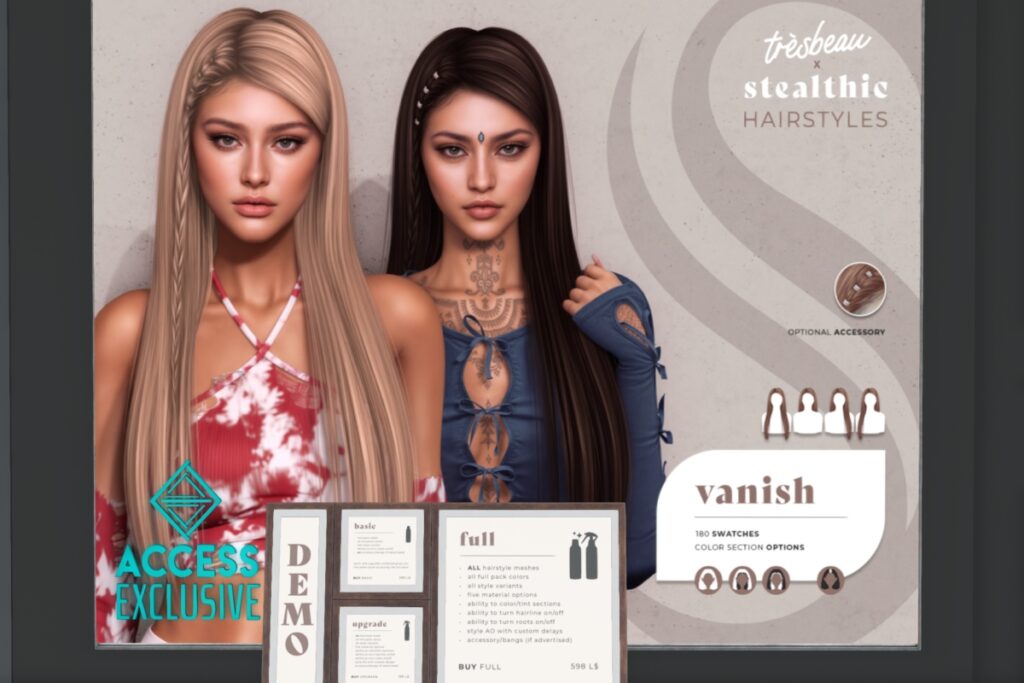 Vanish Hairstyle - L$399 Basic Pack/L$199 Upgrade HUD/L$598 FP