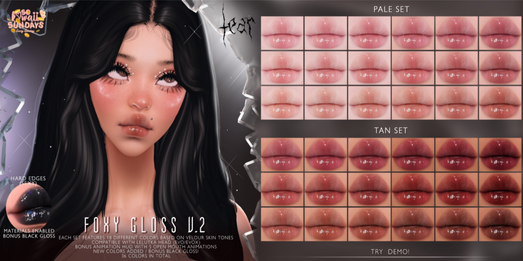 Foxy Gloss V2 - EvoX	&lt;a href=&quot;http://maps.secondlife.com/secondlife/Hashira/150/190/3&quot;&gt;Teleport&lt;/a&gt;