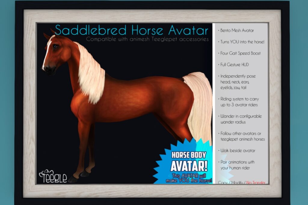 Saddlebred Horse Avatar, L$2500