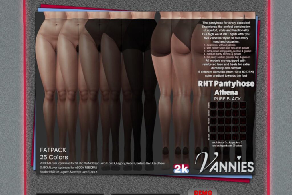 RHT Pantyhose Athena Pure Black - BOM Legacy Maitreya/+mods, L$199 each/L$599 FP