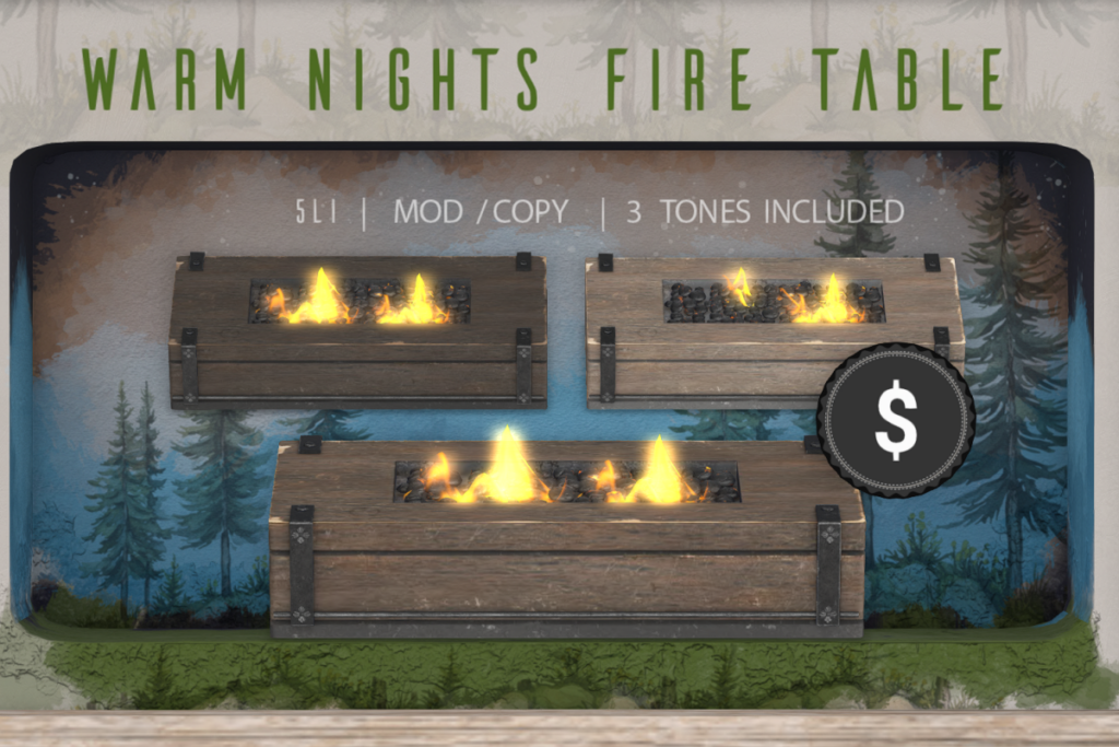 Warm Nights Fire Table, L$325